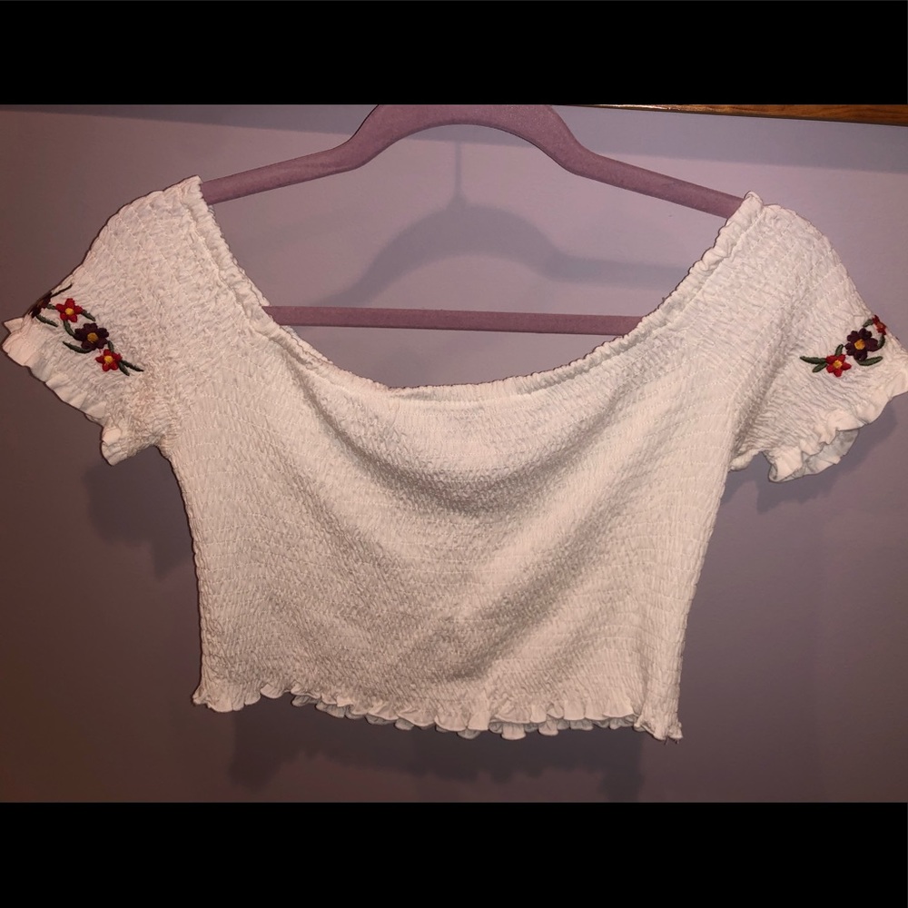 White L.A. Hearts off the shoulder crop top